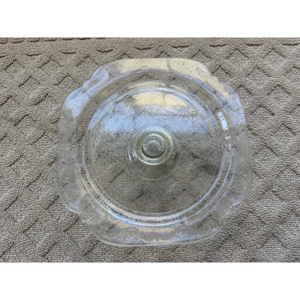 Vintage Pedestal Cake Stand. Federal Glass. Madrid Pattern. Clear Glass. Square